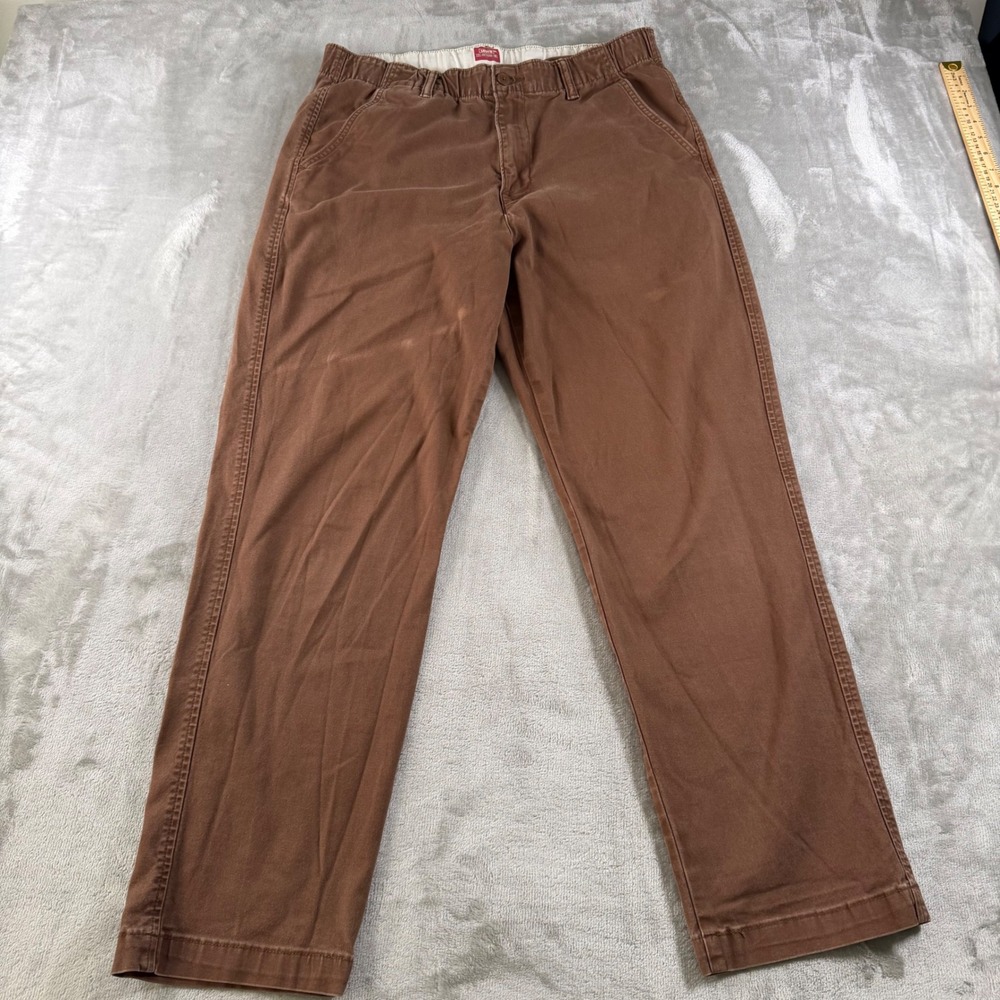 Levis XX Chino EZ Brown Relaxed Tapered Elastic Waist Pants Mens 33x28